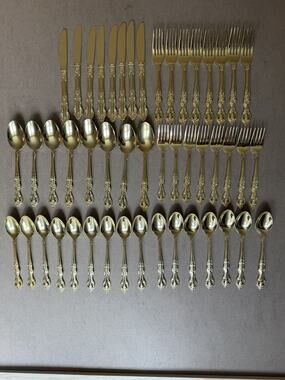 King Arthur Silverware Flatware Set Gold Electroplated Stainless Japan 48 Lot